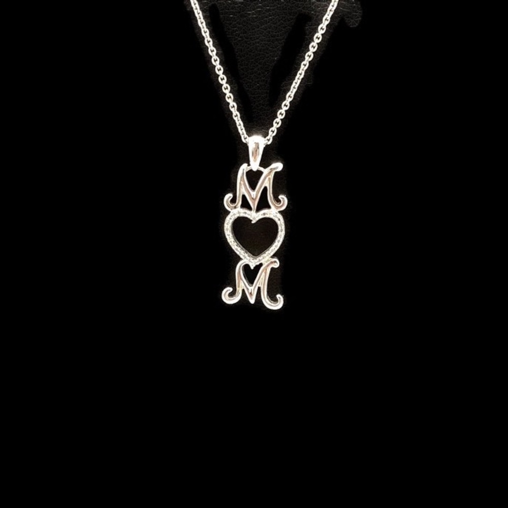 JWBR “Mom” Drop Diamond Sterling Silver Pendant Necklace KA 1772 Sterling Chain